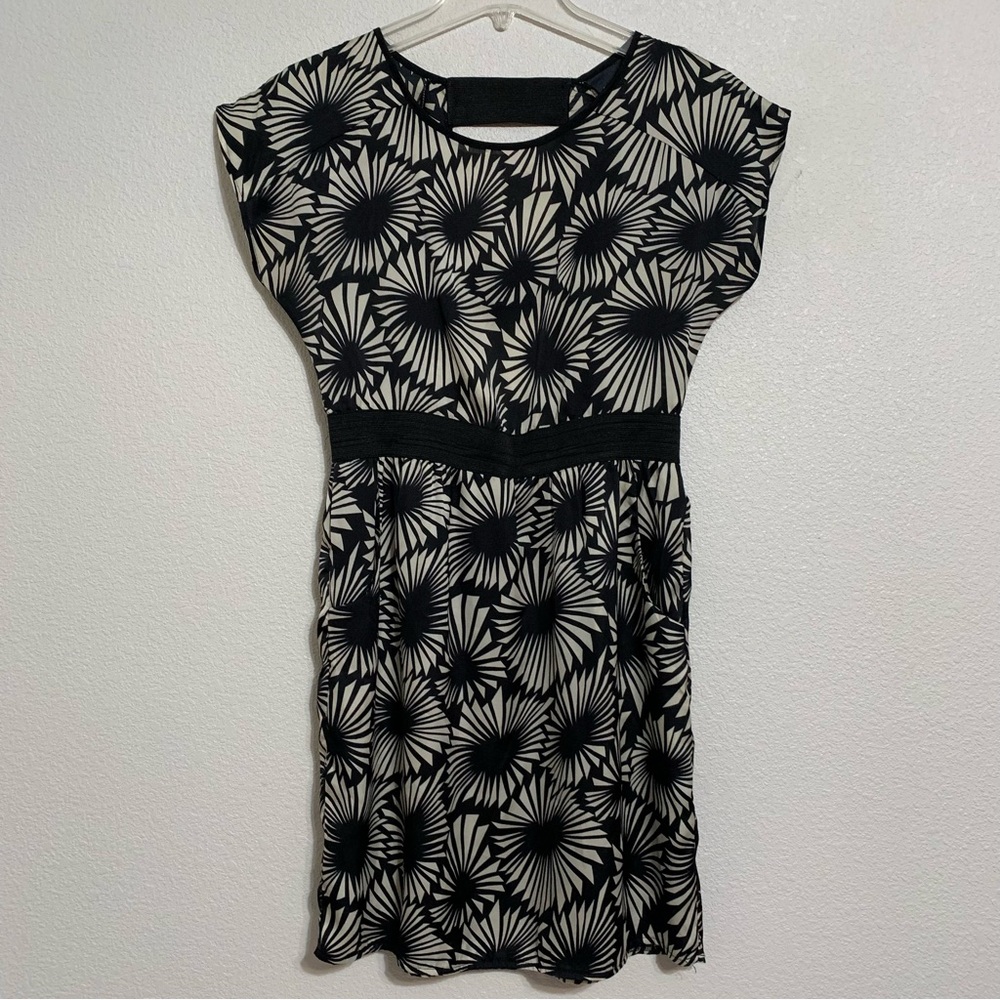 Annabella Elastic Cutout Geometric Floral Dress Black Taupe Size Large